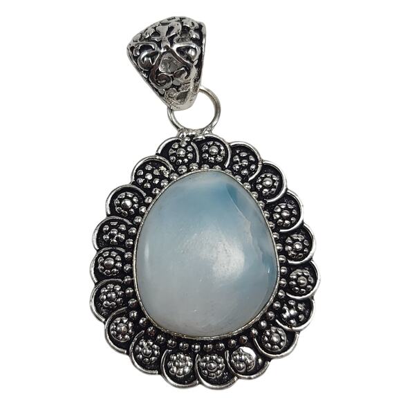 Serene Larimar Sterling Pendant (1.5") on 18" Chain - Picture 1 of 6